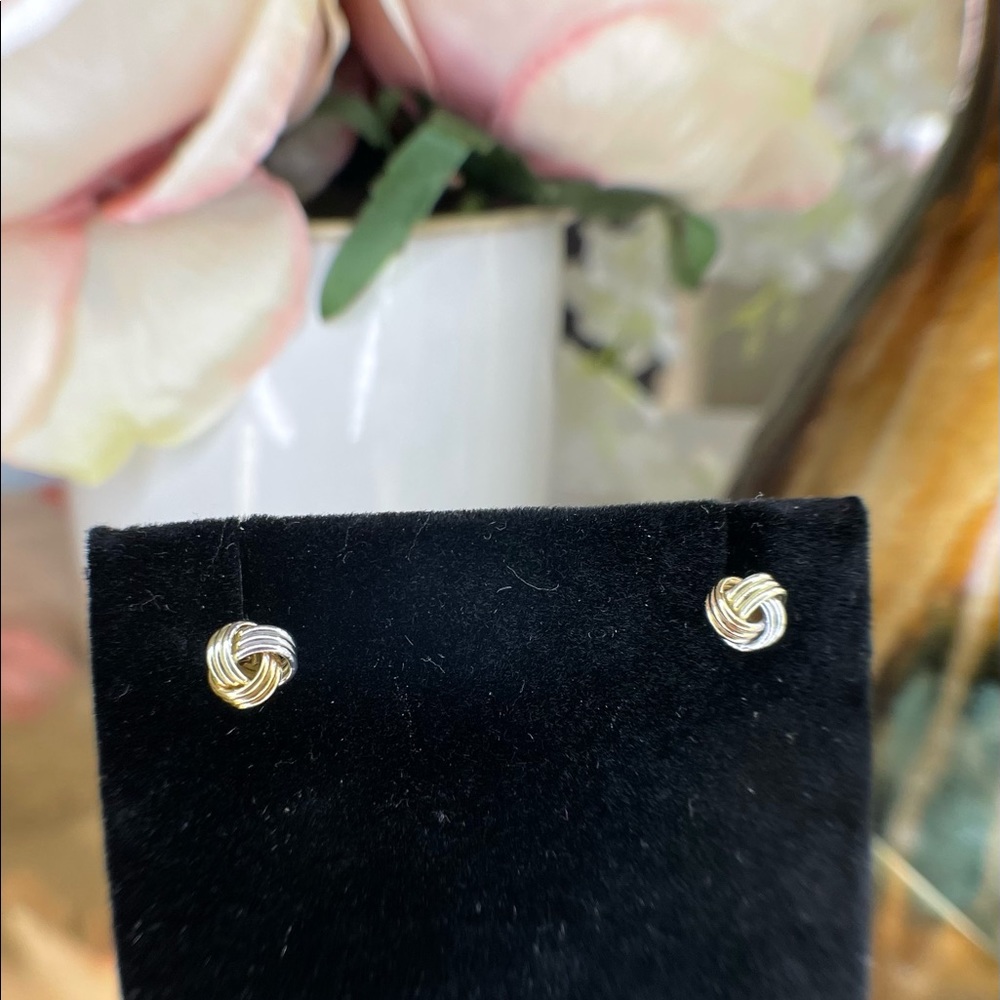 14K Gold Earrings- Tri-Color Knot